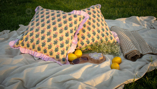 Golden Meadow with Pink Ruffled Edge